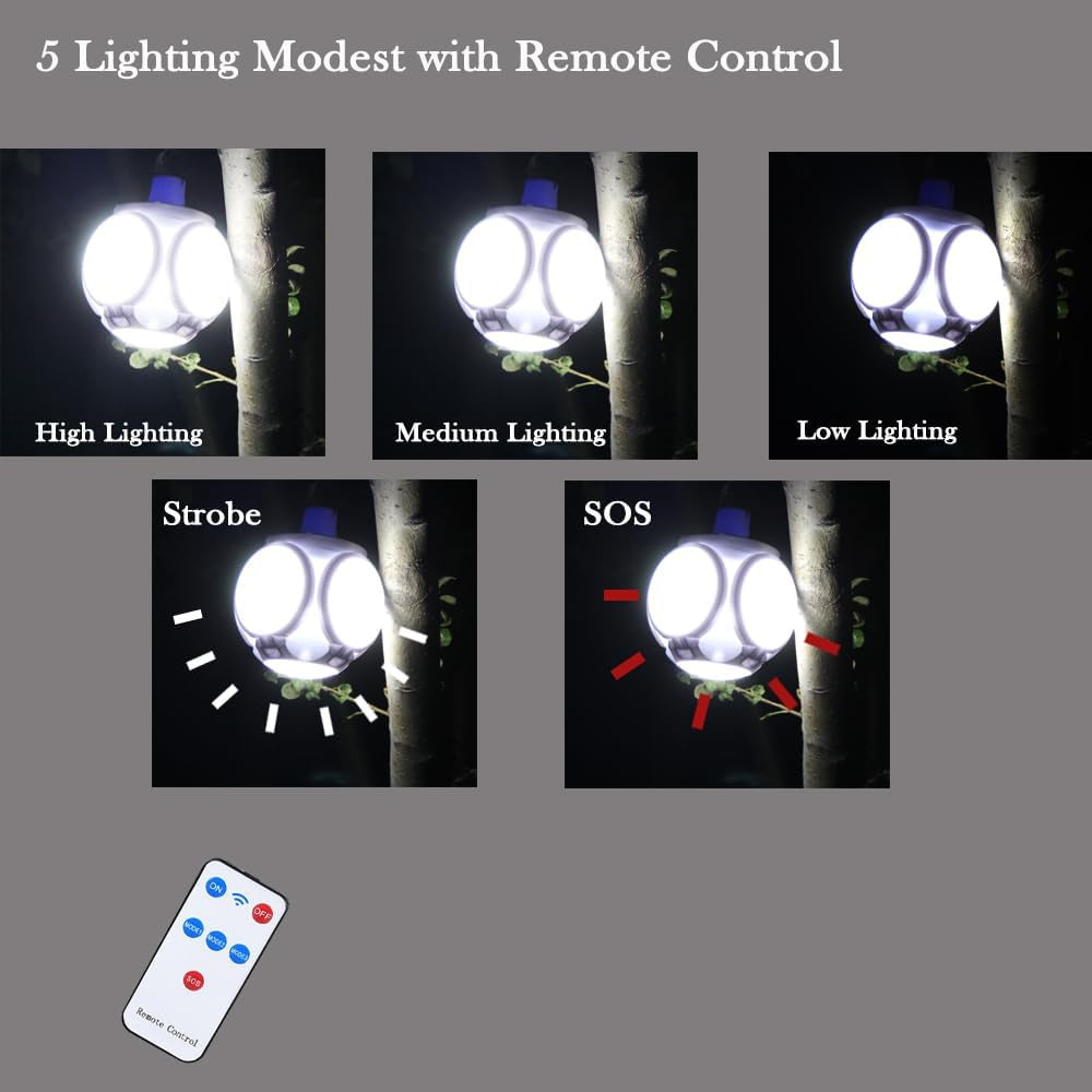 Solar Foldable Camping Hanging Light 4000Mah Battery Rechargeable Lantern Tent Lamp with Remote Control 45 LED USB Portable Outdoor Waterproof Emergency Power Outage Hurricane 1 Pack