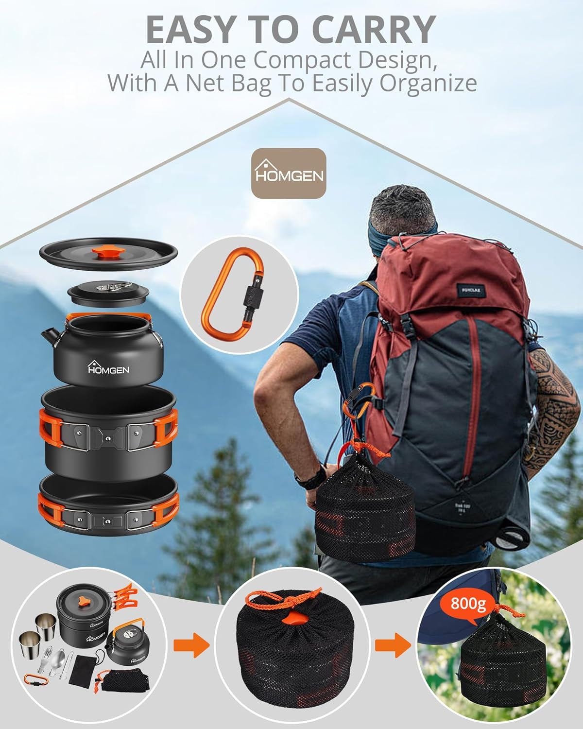 Ultralight Aluminum Camping Cookware Set – 13-Piece Nonstick, Compact