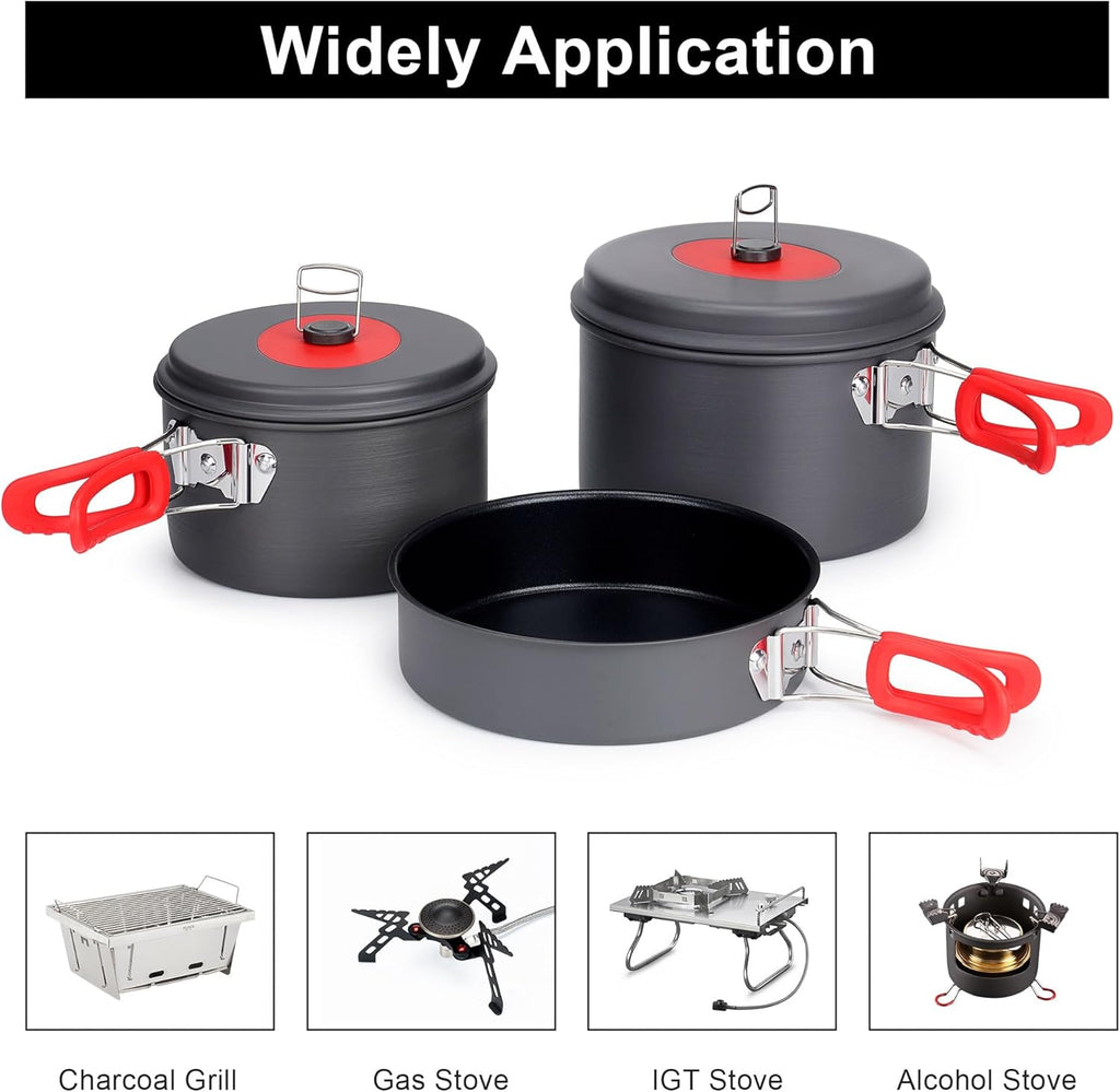Compact Camping Cookware Set – 4-Person Pots & Pans with Carry Bag