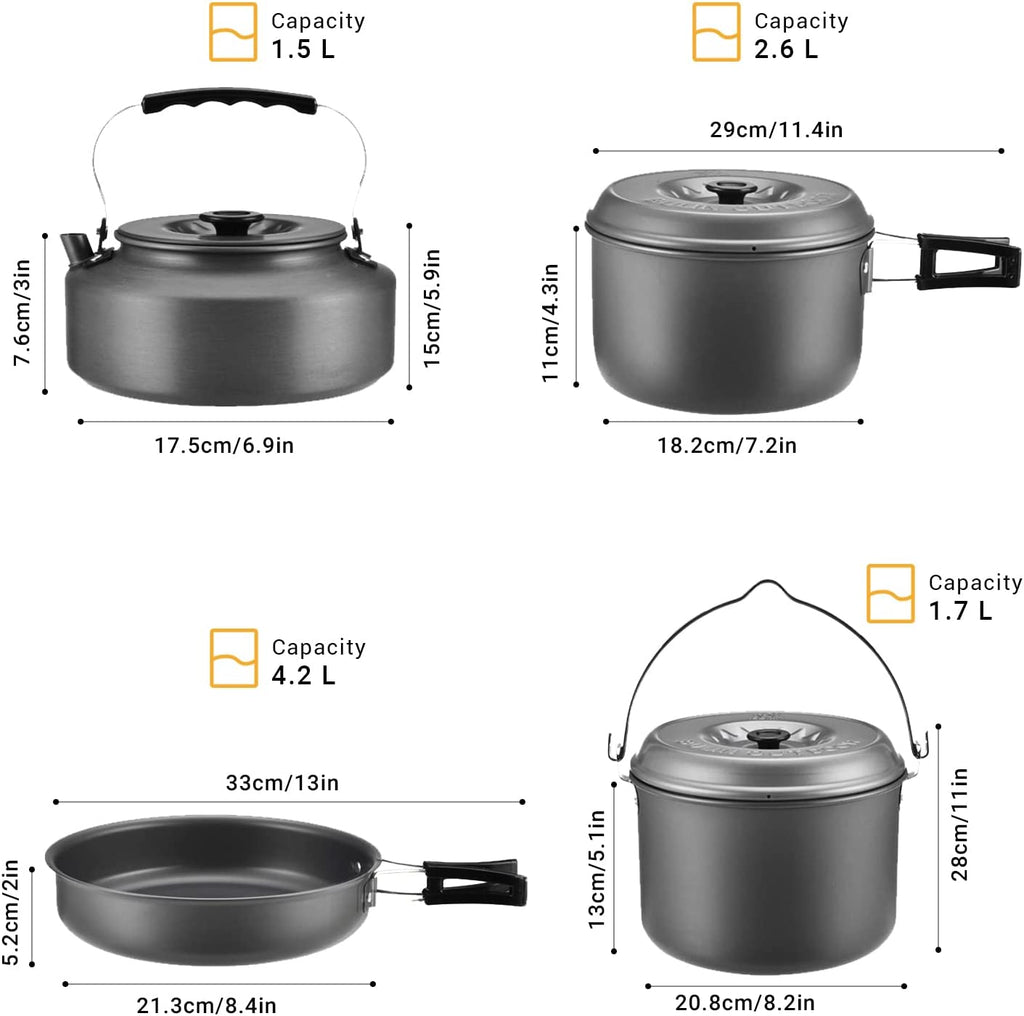 13-Piece Camping Cookware Mess Kit – Nonstick, Lightweight, BPA-Free