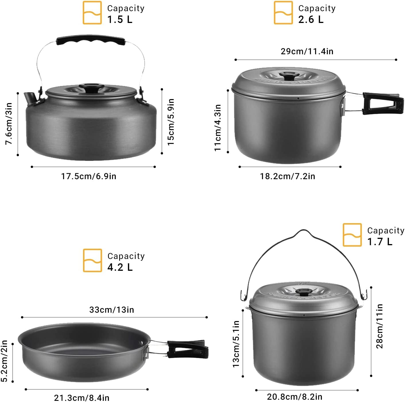 13-Piece Camping Cookware Mess Kit – Nonstick, Lightweight, BPA-Free