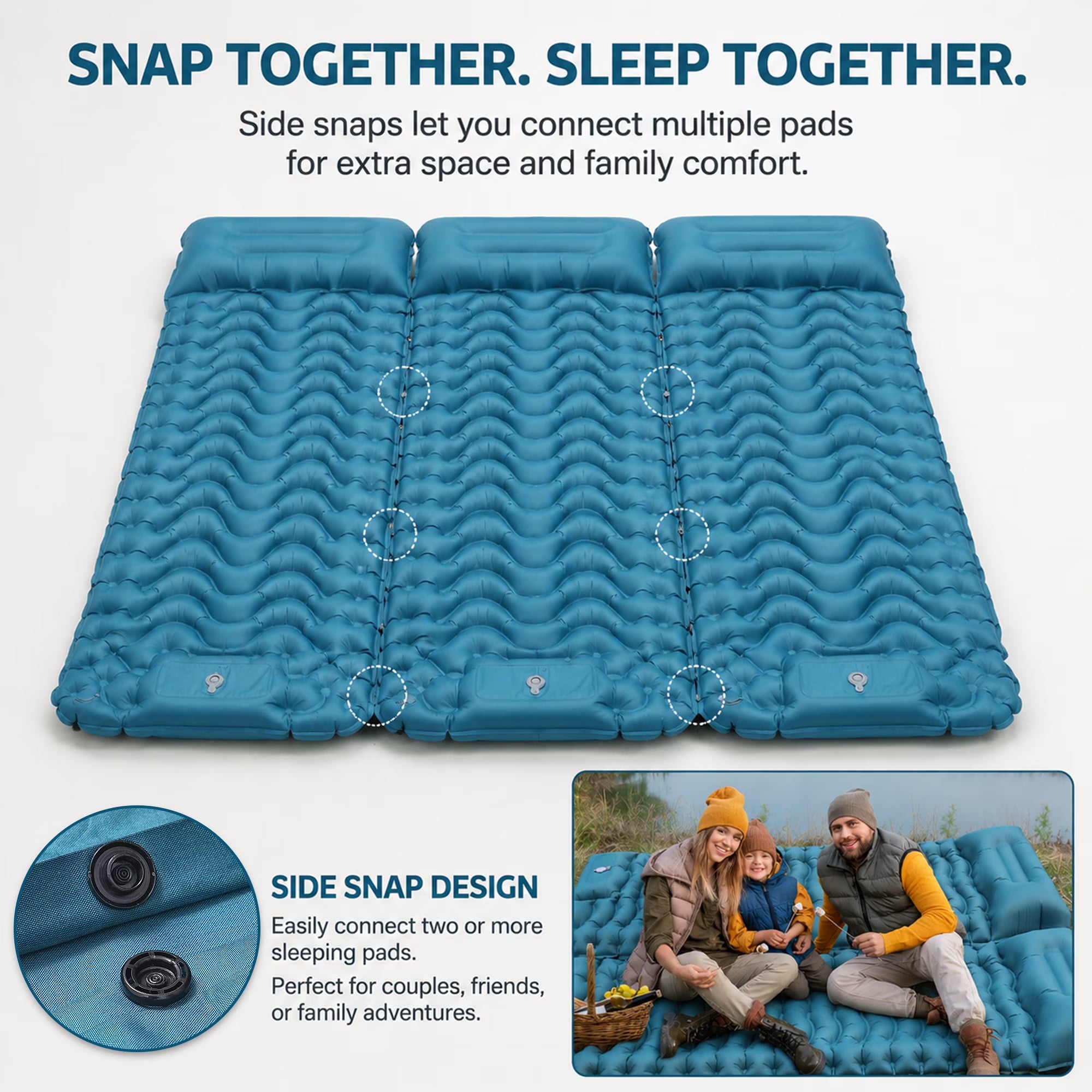 Camping Sleeping Pad, 6.3" Inflatable Sleeping Pad with Pillow & Foot Pump, Waterproof Connectable Camping Mat for Backpacking Hiking Travel