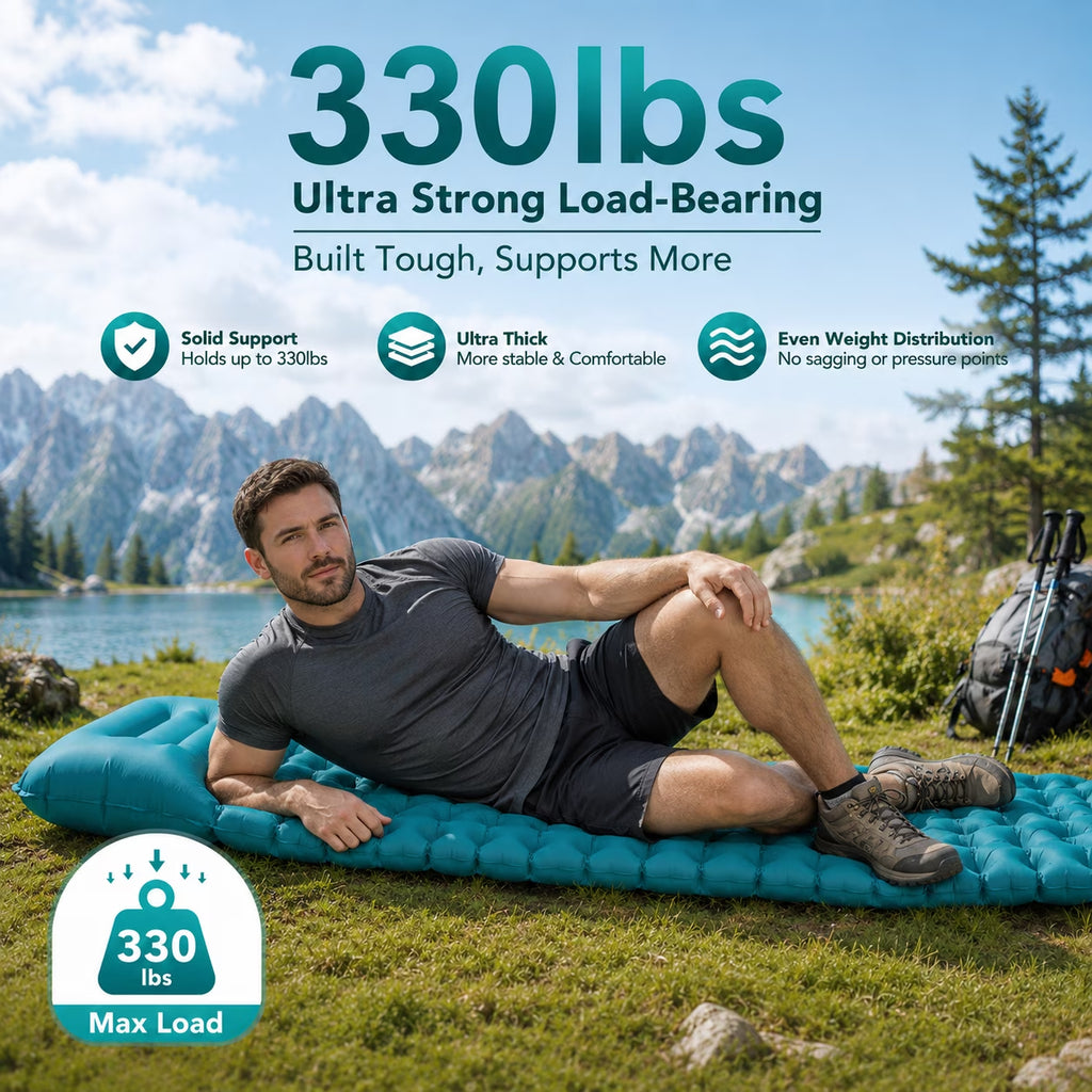 Camping Sleeping Pad, 6.3" Inflatable Sleeping Pad with Pillow & Foot Pump, Waterproof Connectable Camping Mat for Backpacking Hiking Travel