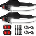 LED Headlamp USB Rechargeable 1000Lumen 230° Wide-Beam LED Headlight with Red Taillight, Super Bright Headband Light, Waterproof Headlamps for Camping,Hiking, Hard Hat Headlamp Pack of 2