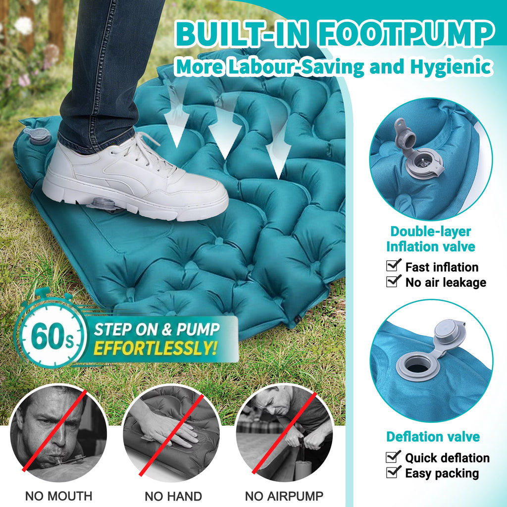 Camping Sleeping Pad, 6.3" Inflatable Sleeping Pad with Pillow & Foot Pump, Waterproof Connectable Camping Mat for Backpacking Hiking Travel