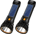 Solar/Rechargeable Multi Function 1000 Lumens LED Flashlight, with Emergency Strobe Light, Handheld LED Flashlights for Home Emergencies Camping (2PC)