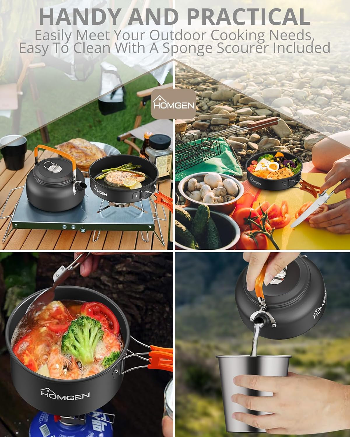 Ultralight Aluminum Camping Cookware Set – 13-Piece Nonstick, Compact
