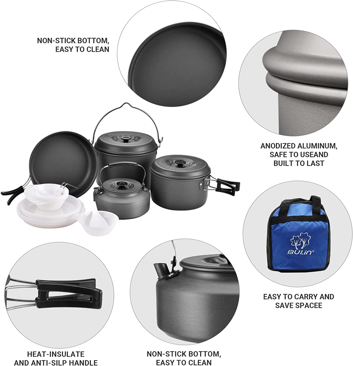 13-Piece Camping Cookware Mess Kit – Nonstick, Lightweight, BPA-Free