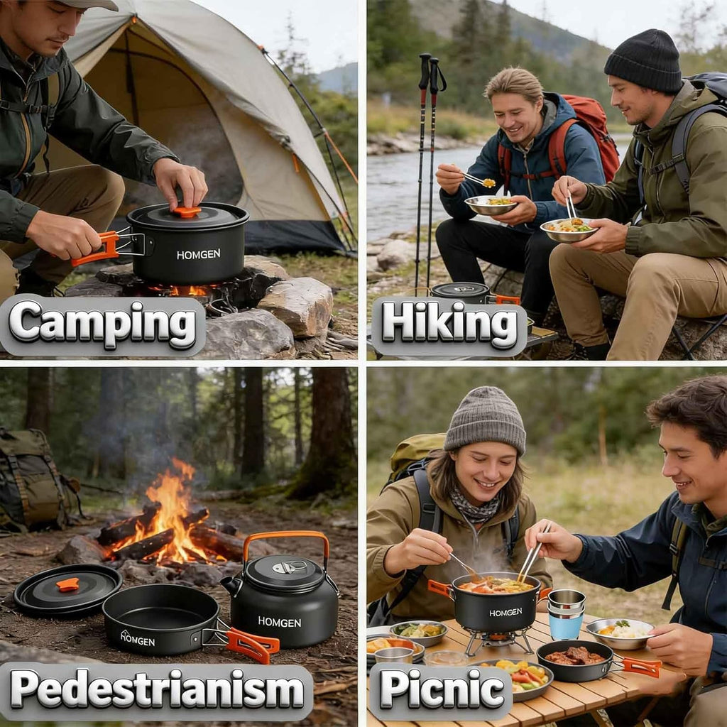 Ultralight Aluminum Camping Cookware Set – 13-Piece Nonstick, Compact