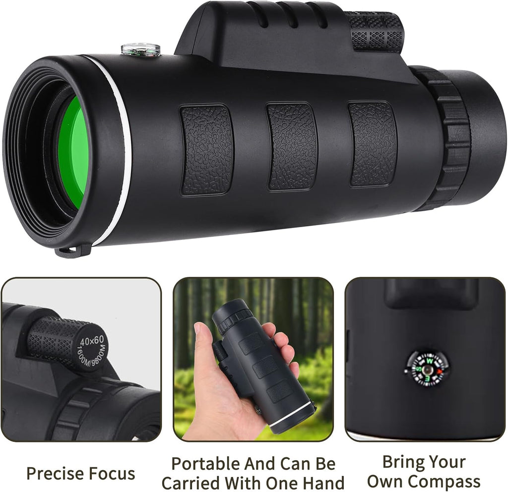40X60 Monocular Telescope, Small Monoculars for Adults High Powered, Night Vision Monocular Telescope for Smartphone, High Definition Handheld Telescope for Wildlife Bird Watching Hunting