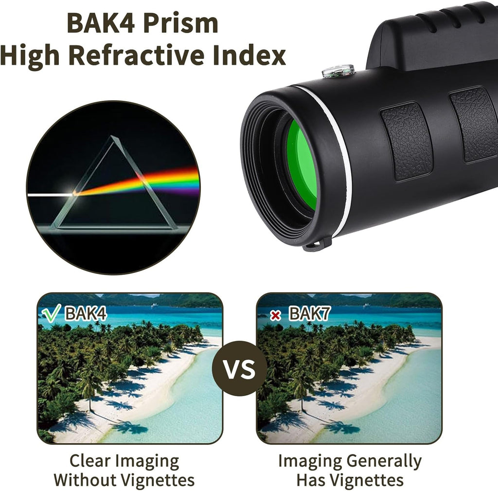 40X60 Monocular Telescope, Small Monoculars for Adults High Powered, Night Vision Monocular Telescope for Smartphone, High Definition Handheld Telescope for Wildlife Bird Watching Hunting