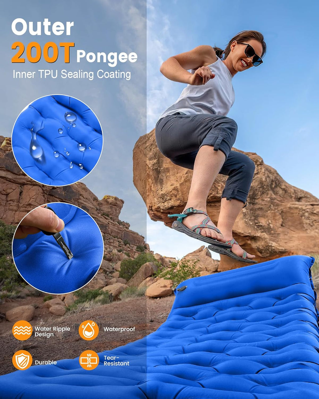 Camping Sleeping Pad,5.9 Inch Thick Camping Mat with Built in Pillow and Foot Pump,Self Inflating Sleeping Pad for Camping Backpacking