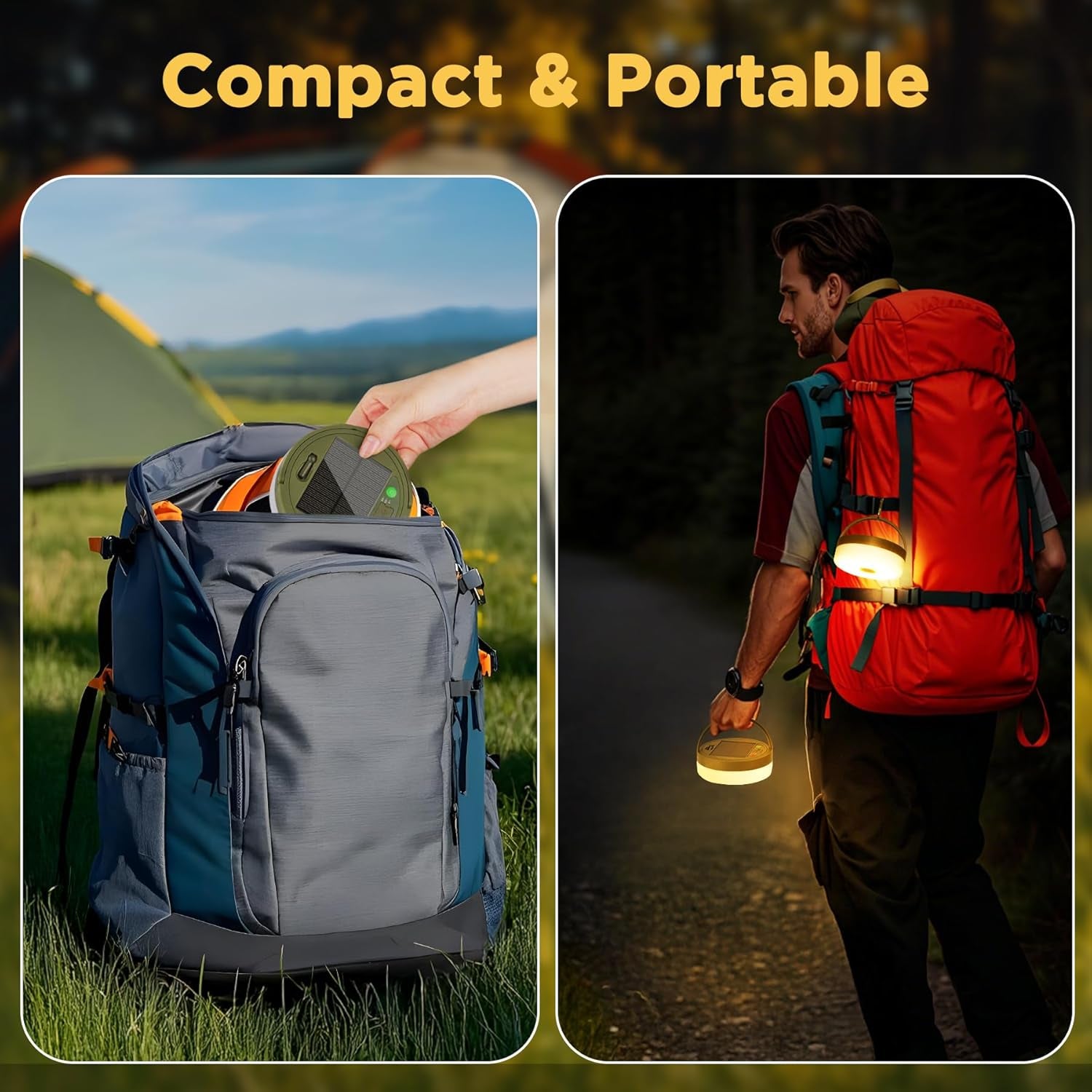 Solar Camping String Lights, 33FT 3000Mah Retractable 4 in 1 Camp Lights with 8 Modes, Portable Rechargeable Camp Lamp, Camping Lamp Outdoor Waterproof, Tent Light for Party, RV, Hiking