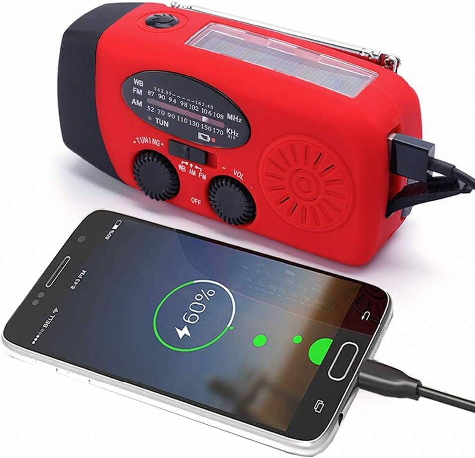 FM/AM/NOAA Weather Radio Hand Crank Self Powered Solar Portable Mini Emergency Survival Radios with 3 LED Super Bright Flashlight 2000Mah Battery Operated Power Smart Phone Charger,Sos