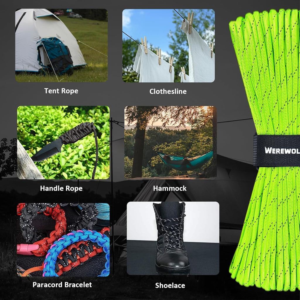 Reflective Paracord Rope 7 Strand Type III Parachute Cord 4Mm 100Ft / 200Ft for Tent Camping Hiking Fishing Survival Tactical Clothesline DIY Projects