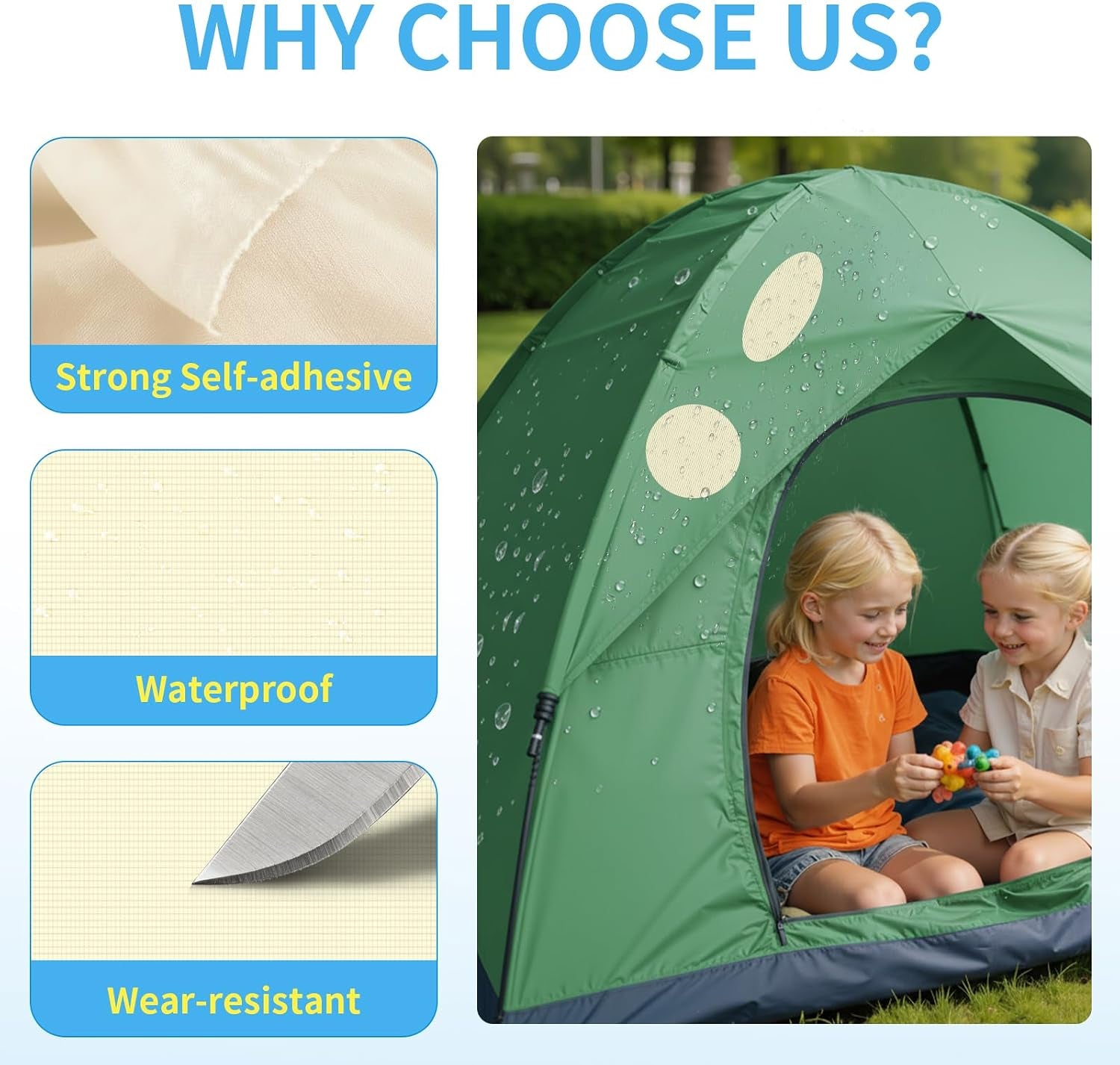 Waterproof Self-Adhesive Nylon Patches for Tent Repair Kit, 24Pcs Outdoor Gear Tenacious Repair Tape, Fabric Patches for Clothes, down Puffer Jacket, Tent, Sleeping Bag, Backpack, White