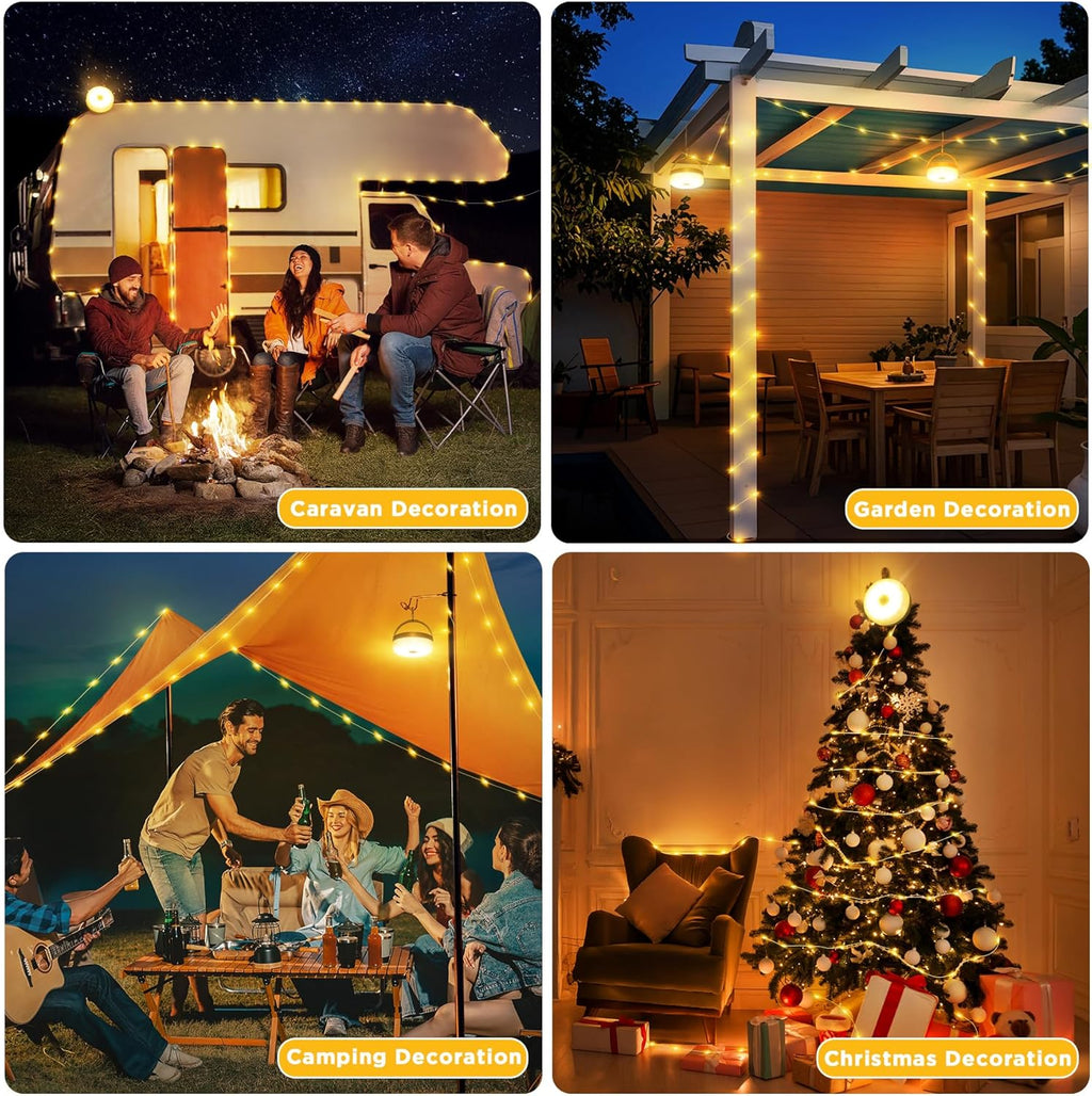 Solar Camping String Lights, 33FT 3000Mah Retractable 4 in 1 Camp Lights with 8 Modes, Portable Rechargeable Camp Lamp, Camping Lamp Outdoor Waterproof, Tent Light for Party, RV, Hiking