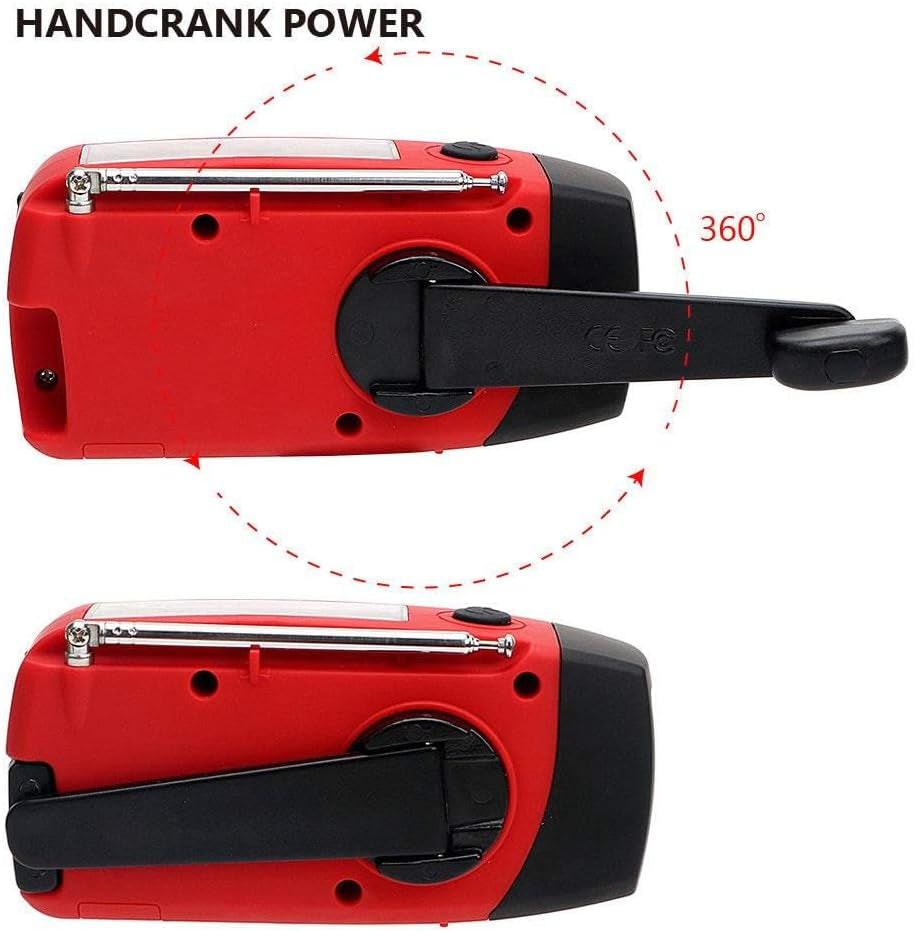 FM/AM/NOAA Weather Radio Hand Crank Self Powered Solar Portable Mini Emergency Survival Radios with 3 LED Super Bright Flashlight 2000Mah Battery Operated Power Smart Phone Charger,Sos