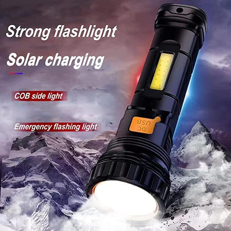 Solar/Rechargeable Multi Function 1000 Lumens LED Flashlight, with Emergency Strobe Light, Handheld LED Flashlights for Home Emergencies Camping (2PC)