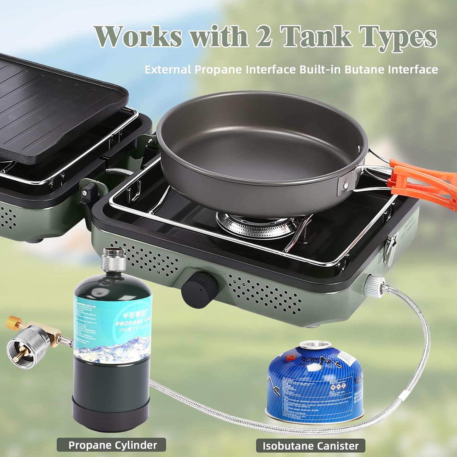 2-Burner Propane Camping Stove with Windscreen & Carry Bag – 30,000 BTU