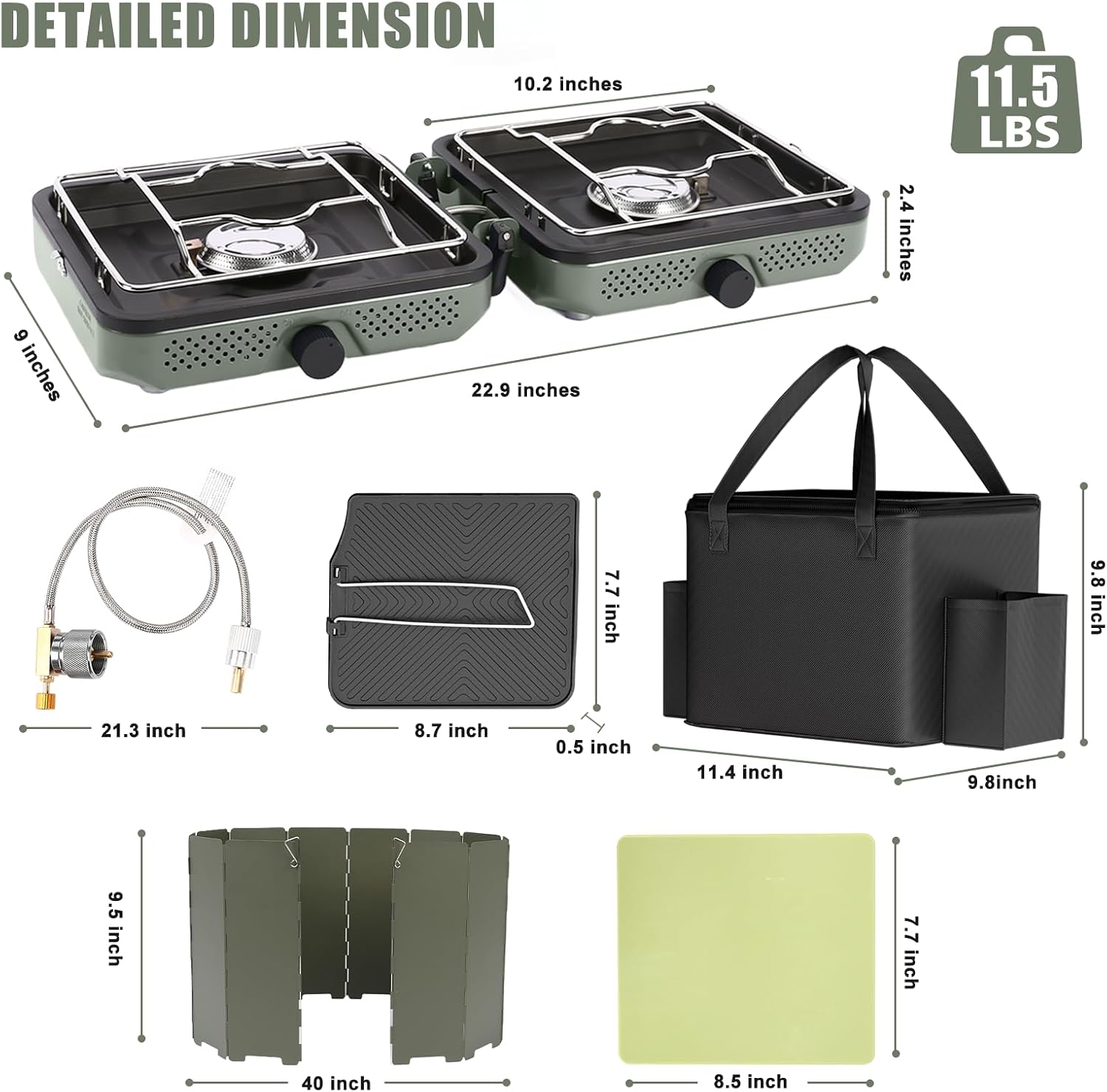 2-Burner Propane Camping Stove with Windscreen & Carry Bag – 30,000 BTU
