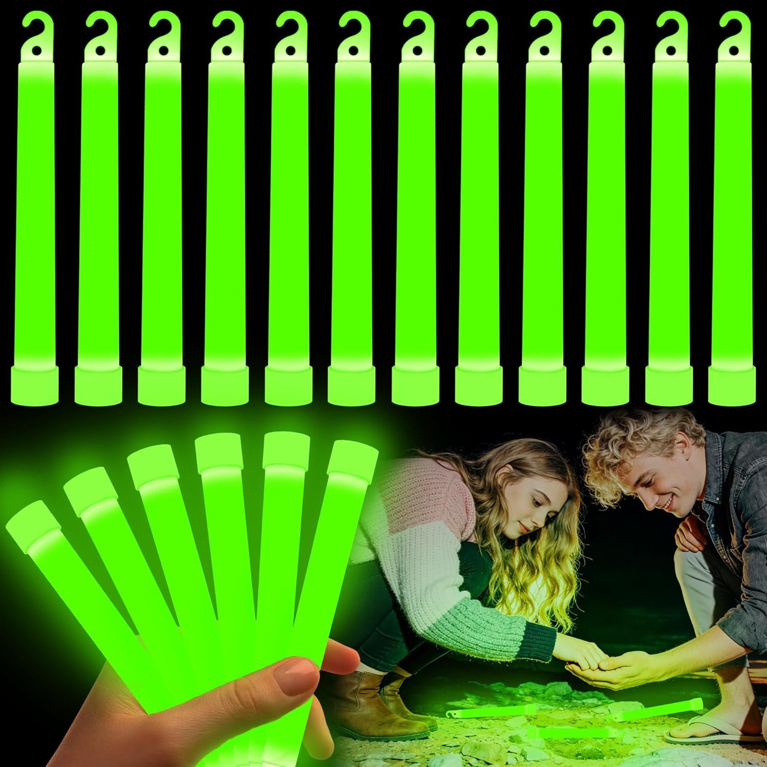12 Pk Ultra Bright Glow Sticks Bulk, Glow in the Dark 6 Inch Emergency Light Stick, Vibrant Colors Light up Sticks for Hurricane Supplies Camping Survival Fishing Neon Party Favors