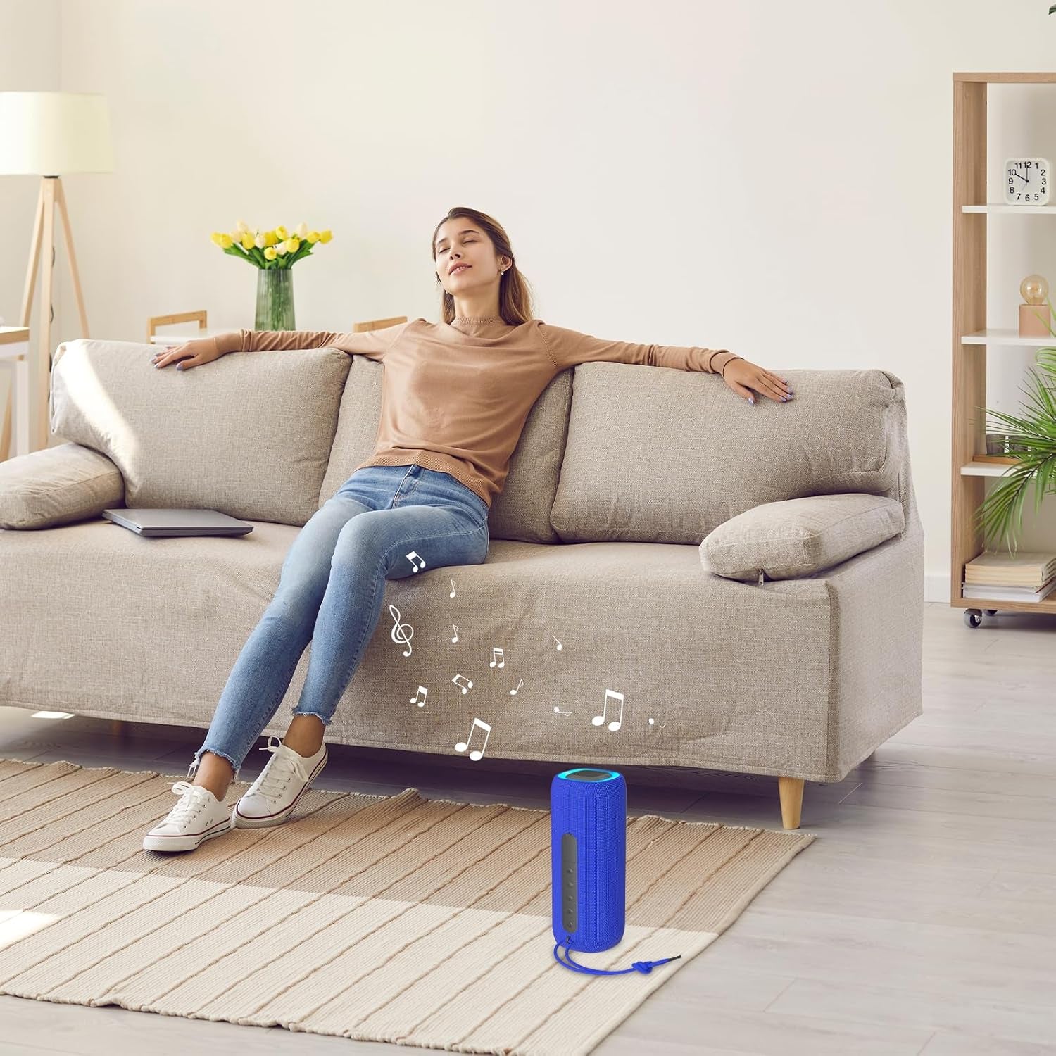 Bluetooth Speaker, Portable Wireless Clear Loud Stereo Sound IPX5 Waterproof with RGB Lights BT5.3 Long Playtime TWS Pairing,For Home Party Outdoor Beach,Great Gift Choice (Blue)