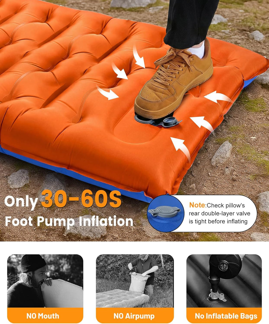 Camping Sleeping Pad,5.9 Inch Thick Camping Mat with Built in Pillow and Foot Pump,Self Inflating Sleeping Pad for Camping Backpacking