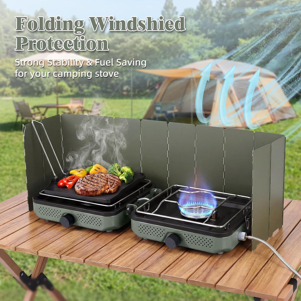 2-Burner Propane Camping Stove with Windscreen & Carry Bag – 30,000 BTU