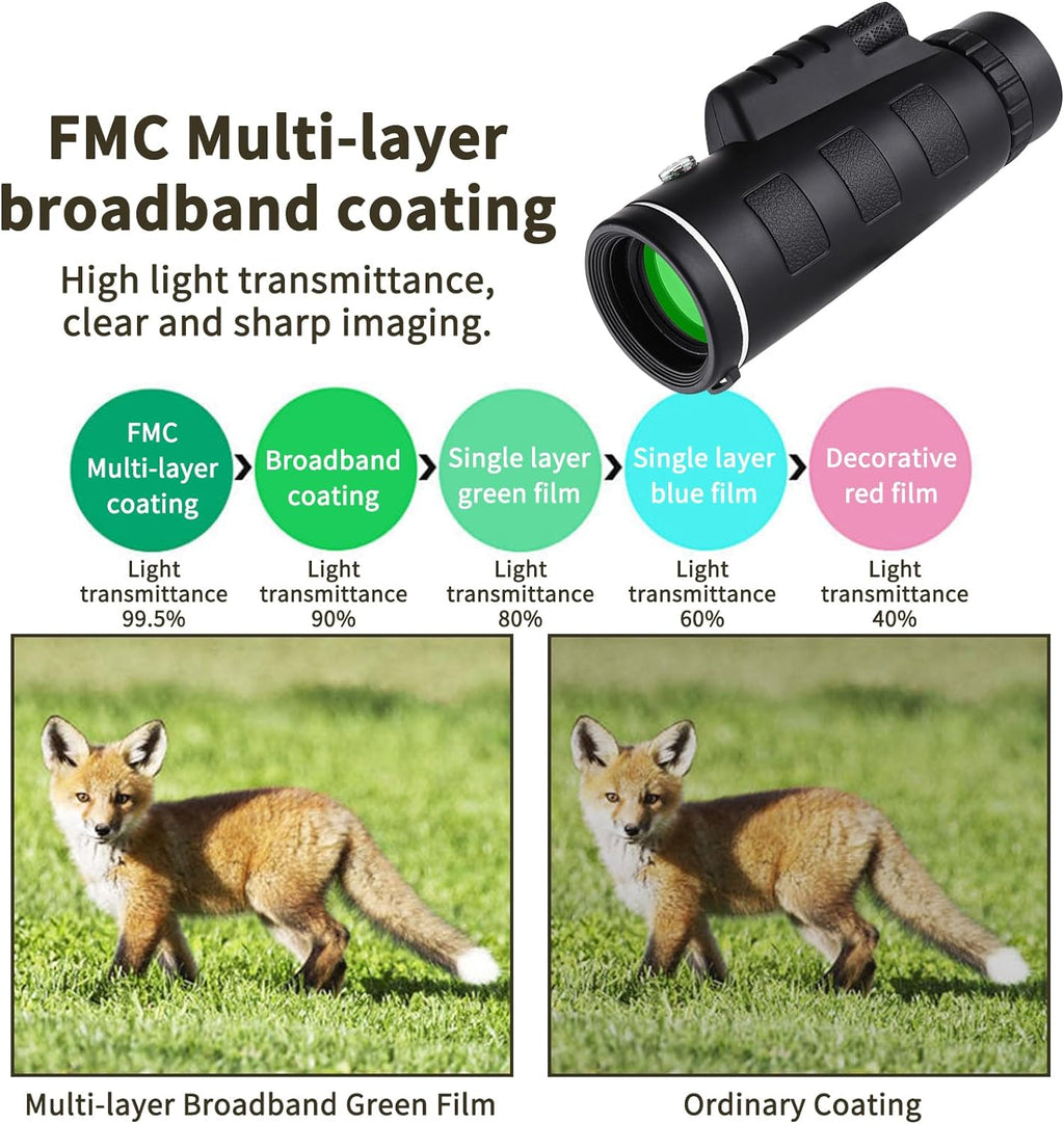 40X60 Monocular Telescope, Small Monoculars for Adults High Powered, Night Vision Monocular Telescope for Smartphone, High Definition Handheld Telescope for Wildlife Bird Watching Hunting