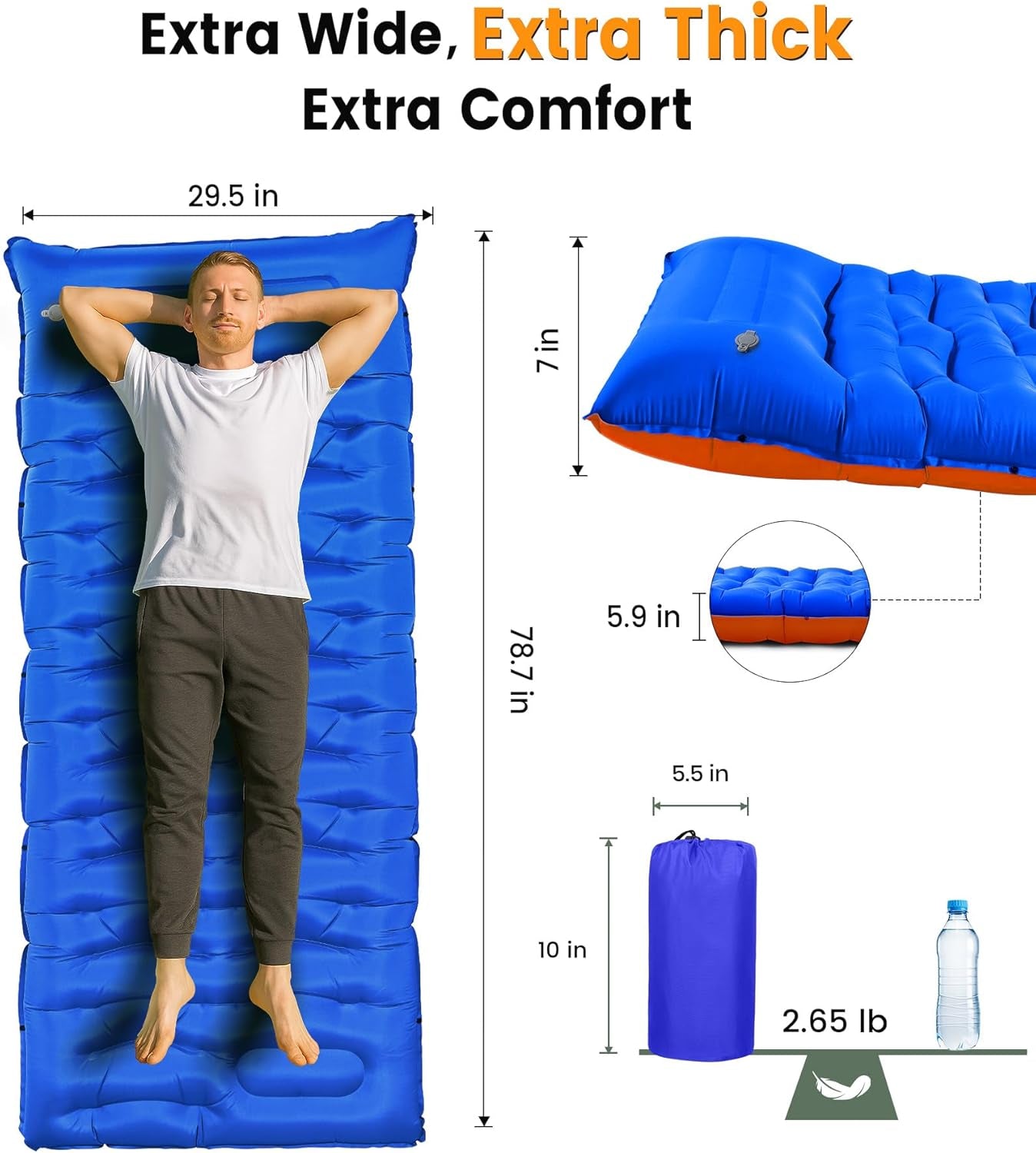Camping Sleeping Pad,5.9 Inch Thick Camping Mat with Built in Pillow and Foot Pump,Self Inflating Sleeping Pad for Camping Backpacking