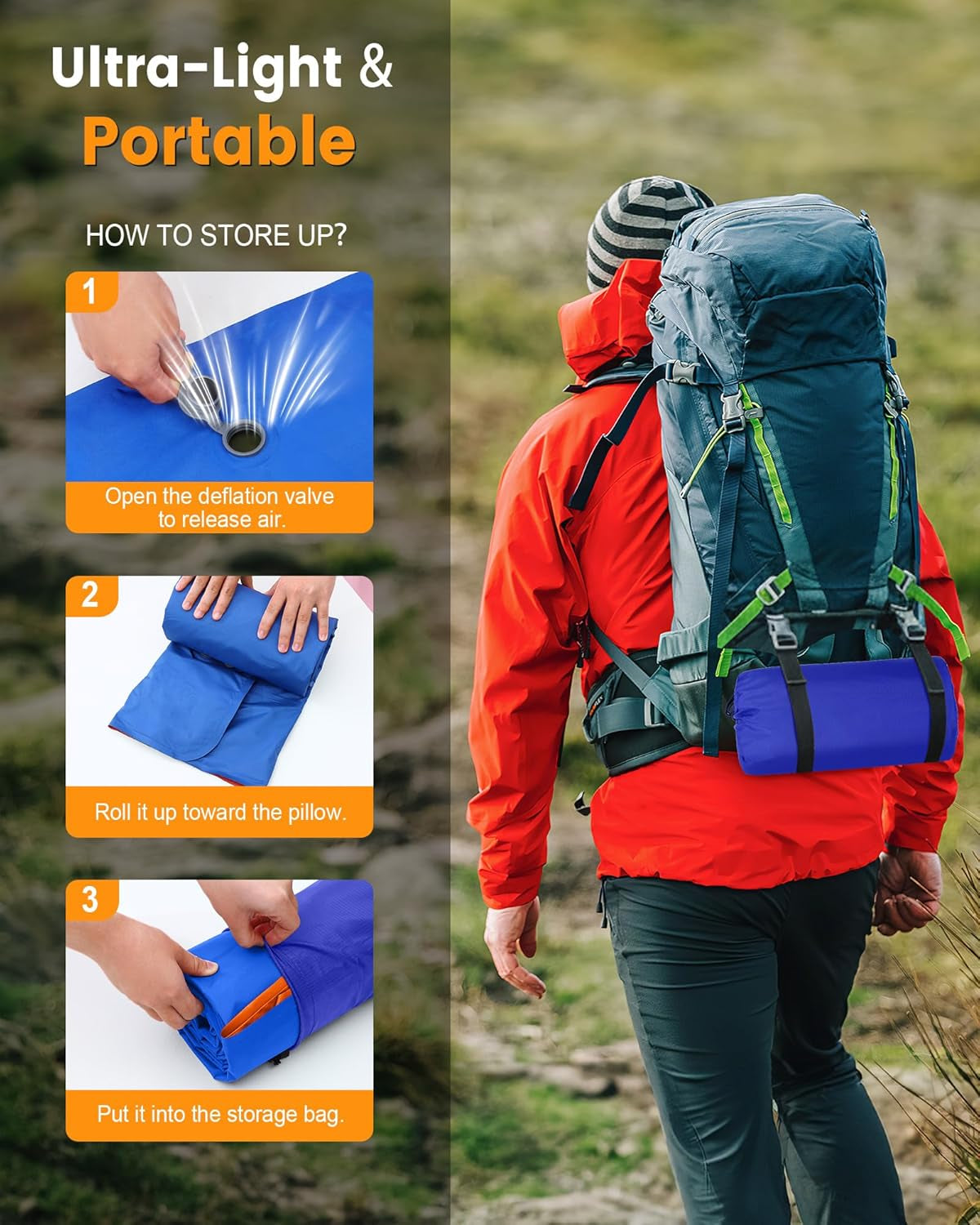 Camping Sleeping Pad,5.9 Inch Thick Camping Mat with Built in Pillow and Foot Pump,Self Inflating Sleeping Pad for Camping Backpacking
