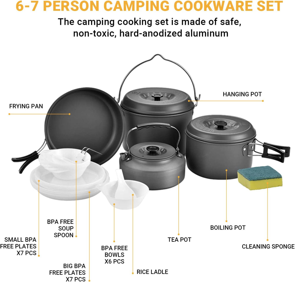 13-Piece Camping Cookware Mess Kit – Nonstick, Lightweight, BPA-Free