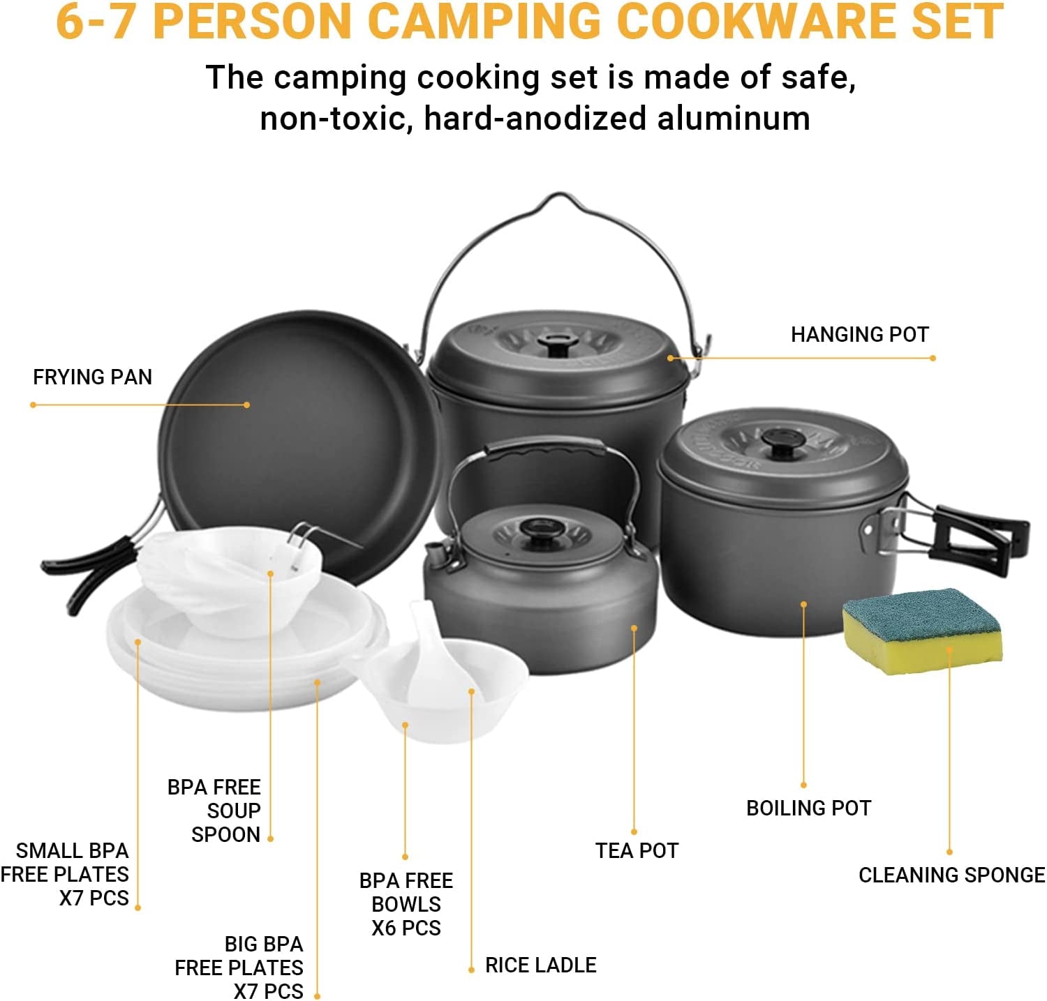 13-Piece Camping Cookware Mess Kit – Nonstick, Lightweight, BPA-Free