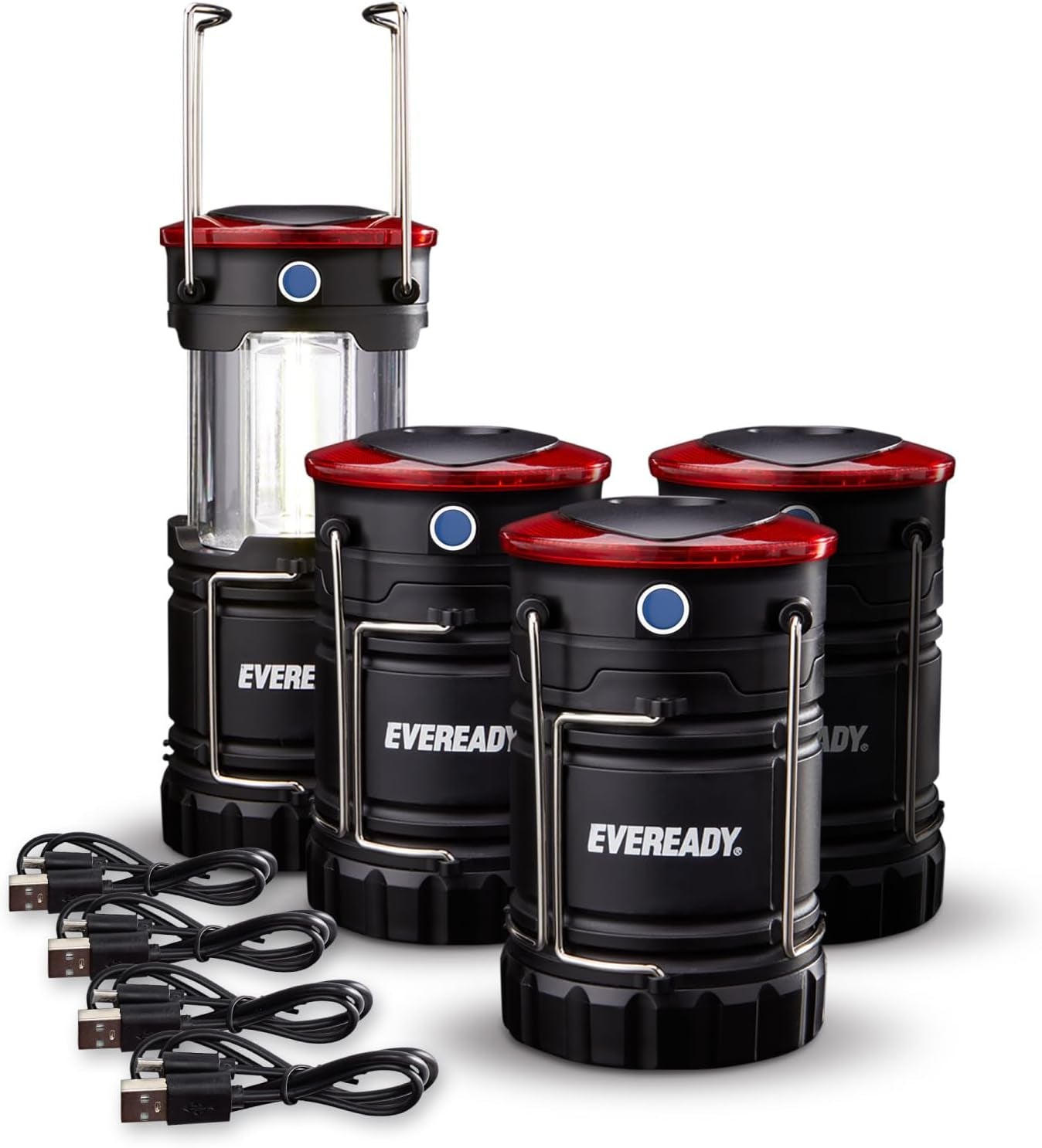 Collapsible Rechargeable Lanterns, 300 Lumens, USB Rechargeable Lantern, Outdoor and Camp Lantern, Micro-Usb Charging Cable Included, 4 Count