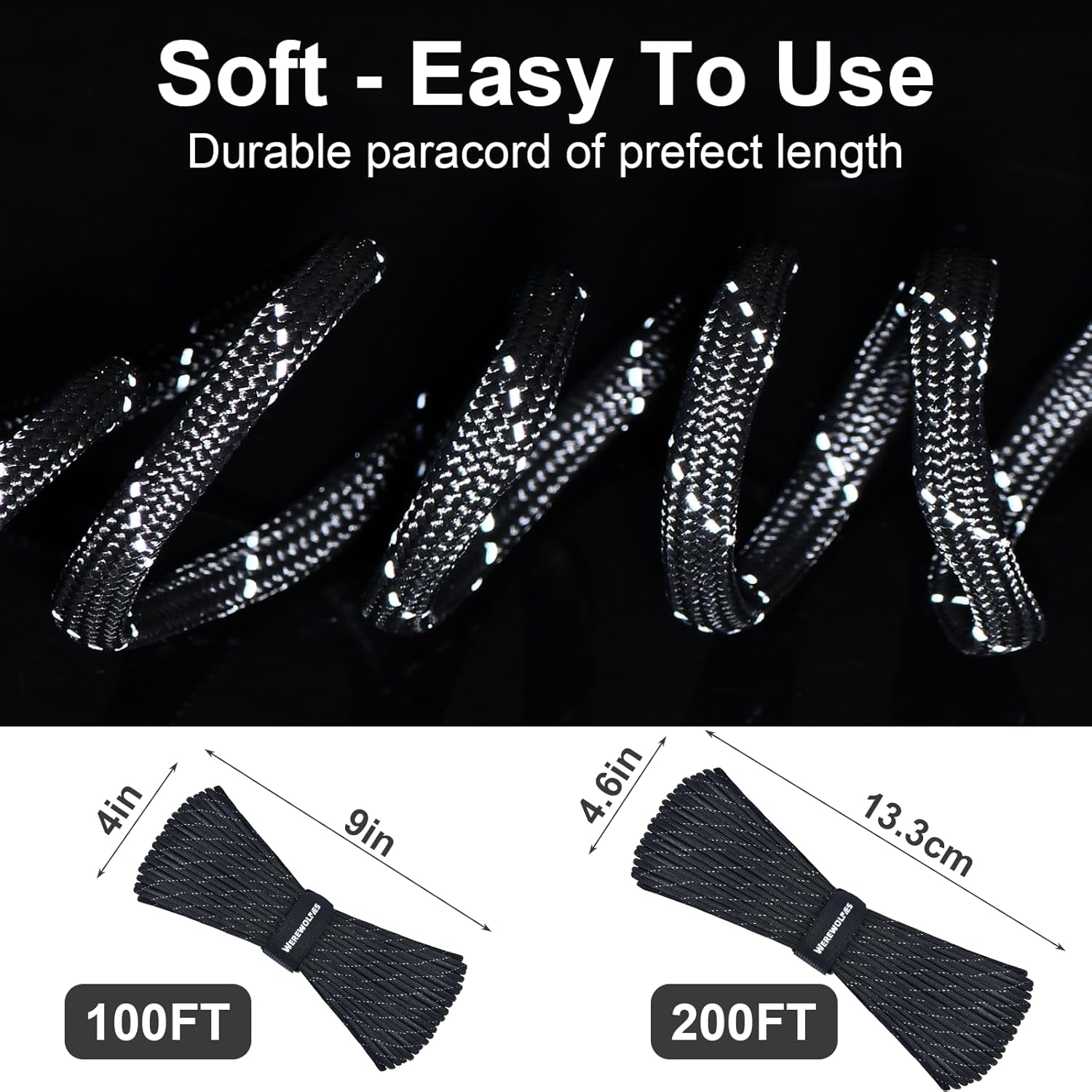 Reflective Paracord Rope 7 Strand Type III Parachute Cord 4Mm 100Ft / 200Ft for Tent Camping Hiking Fishing Survival Tactical Clothesline DIY Projects