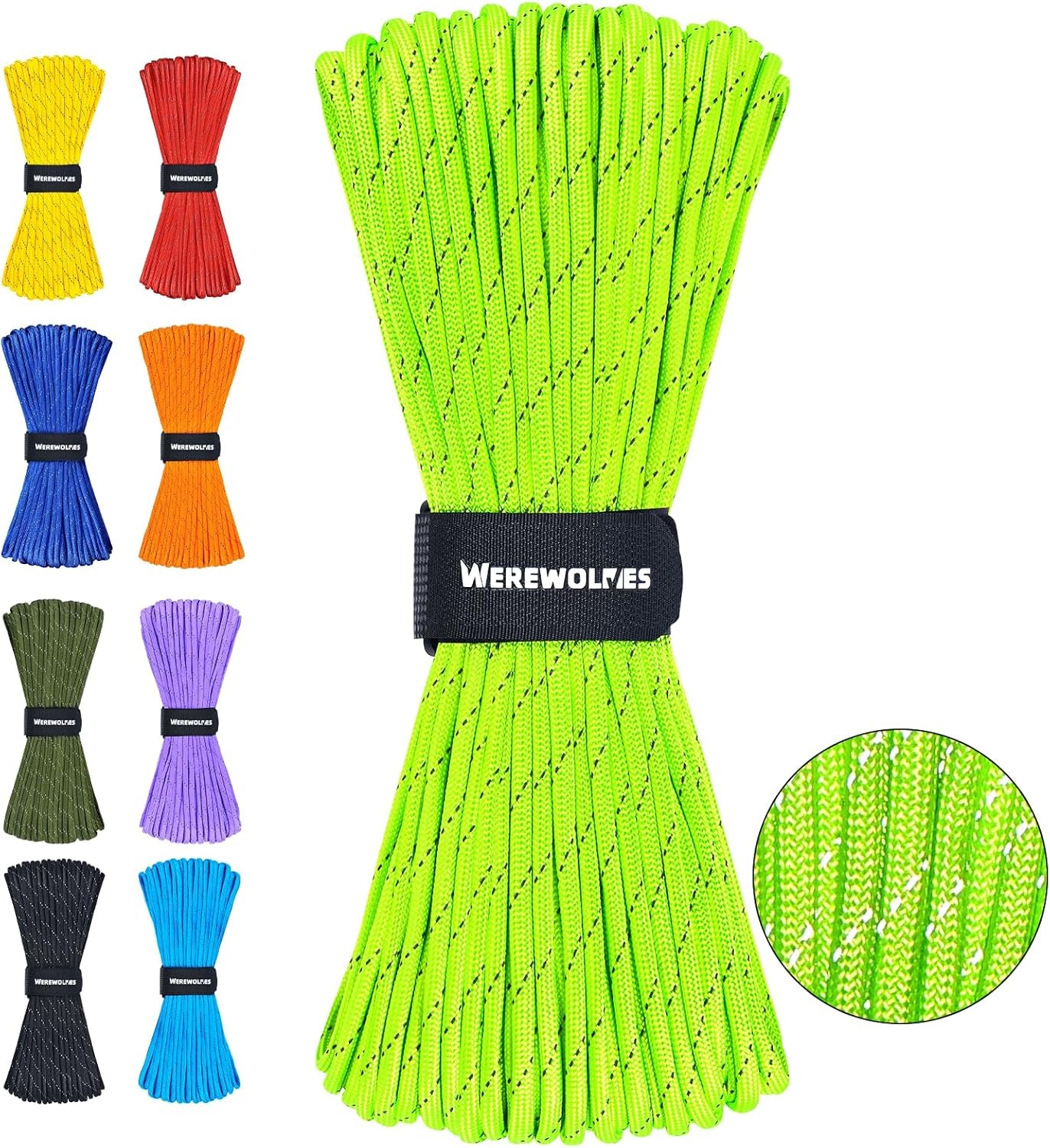 Reflective Paracord Rope 7 Strand Type III Parachute Cord 4Mm 100Ft / 200Ft for Tent Camping Hiking Fishing Survival Tactical Clothesline DIY Projects