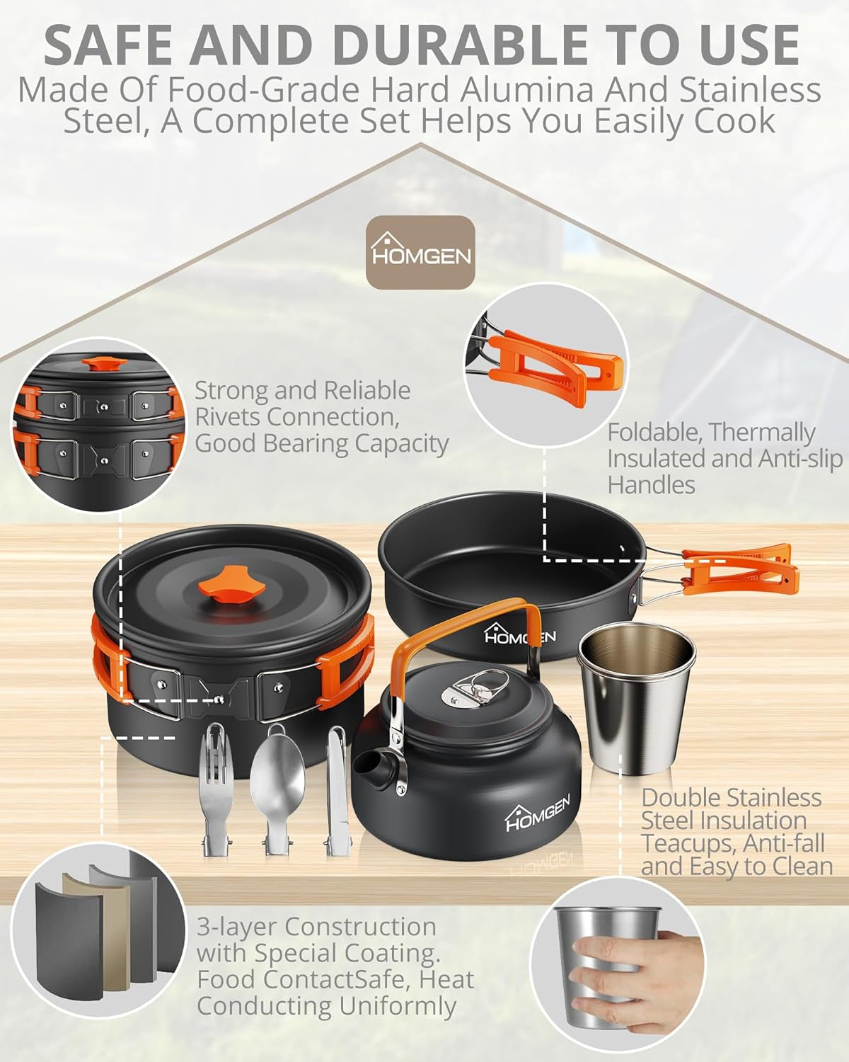 Ultralight Aluminum Camping Cookware Set – 13-Piece Nonstick, Compact