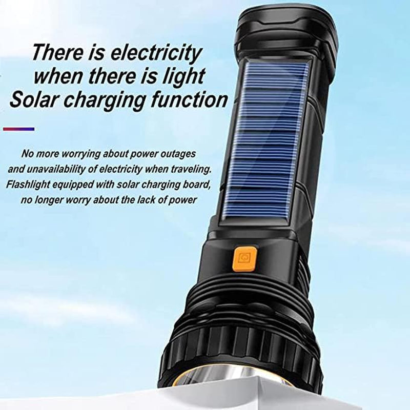 Solar/Rechargeable Multi Function 1000 Lumens LED Flashlight, with Emergency Strobe Light, Handheld LED Flashlights for Home Emergencies Camping (2PC)