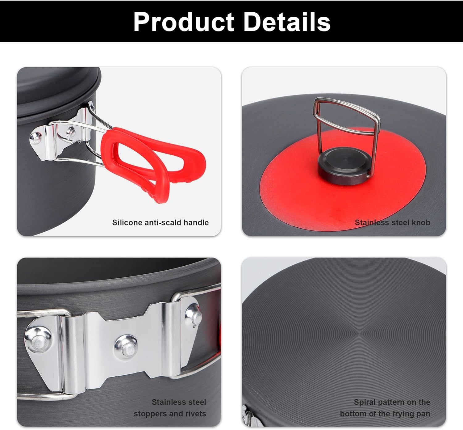Compact Camping Cookware Set – 4-Person Pots & Pans with Carry Bag