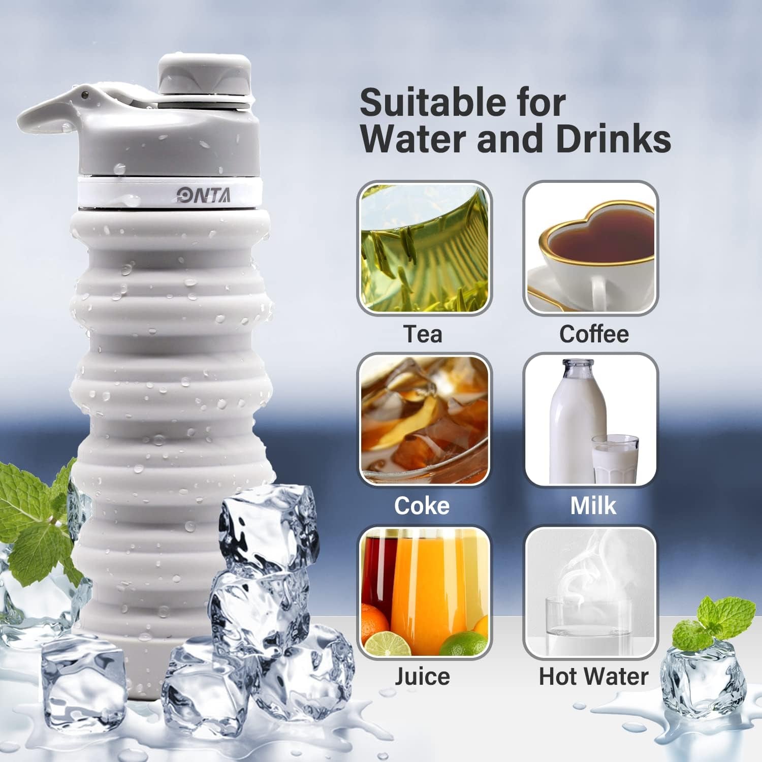 Collapsible BPA Free Silicone Water Bottle, 20Oz - Portable, Leakproof, Easy Clean, Shatter Resistant, Travel Friendly