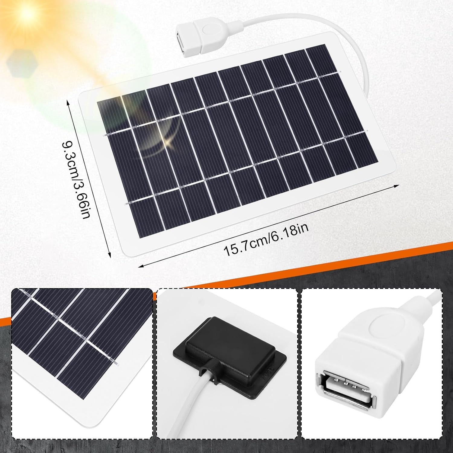USB Solar Panel Charger, Portable Solar Panel Kit for Camera, Cell Phone Charging, Camping, Hiking, Outdoor Travel 5V 5W (White 5W 1PCS)