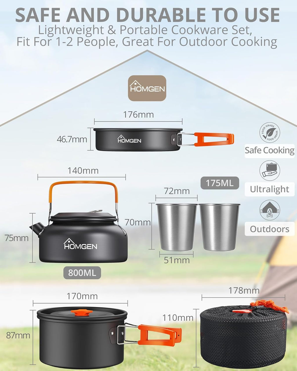 Ultralight Aluminum Camping Cookware Set – 13-Piece Nonstick, Compact