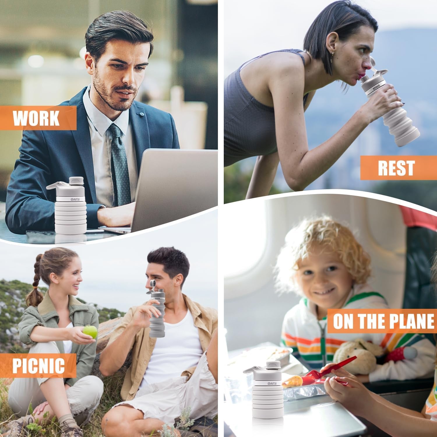 Collapsible BPA Free Silicone Water Bottle, 20Oz - Portable, Leakproof, Easy Clean, Shatter Resistant, Travel Friendly