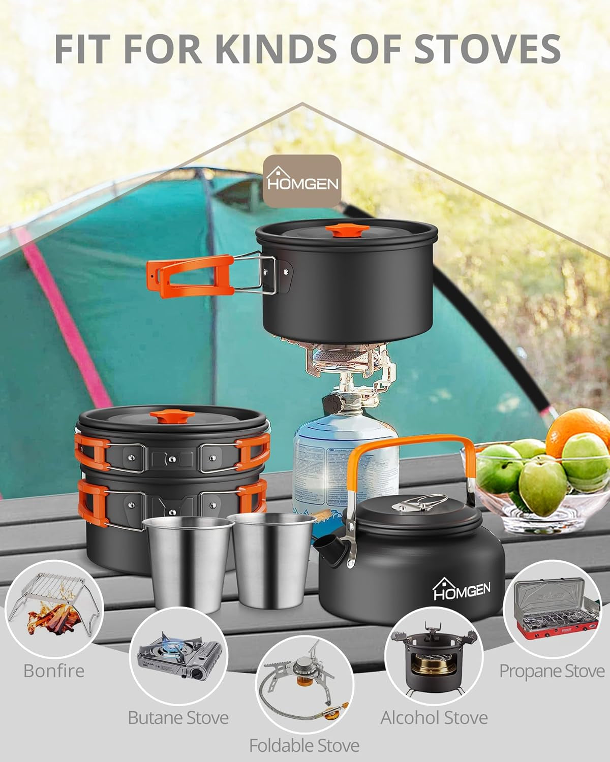 Ultralight Aluminum Camping Cookware Set – 13-Piece Nonstick, Compact