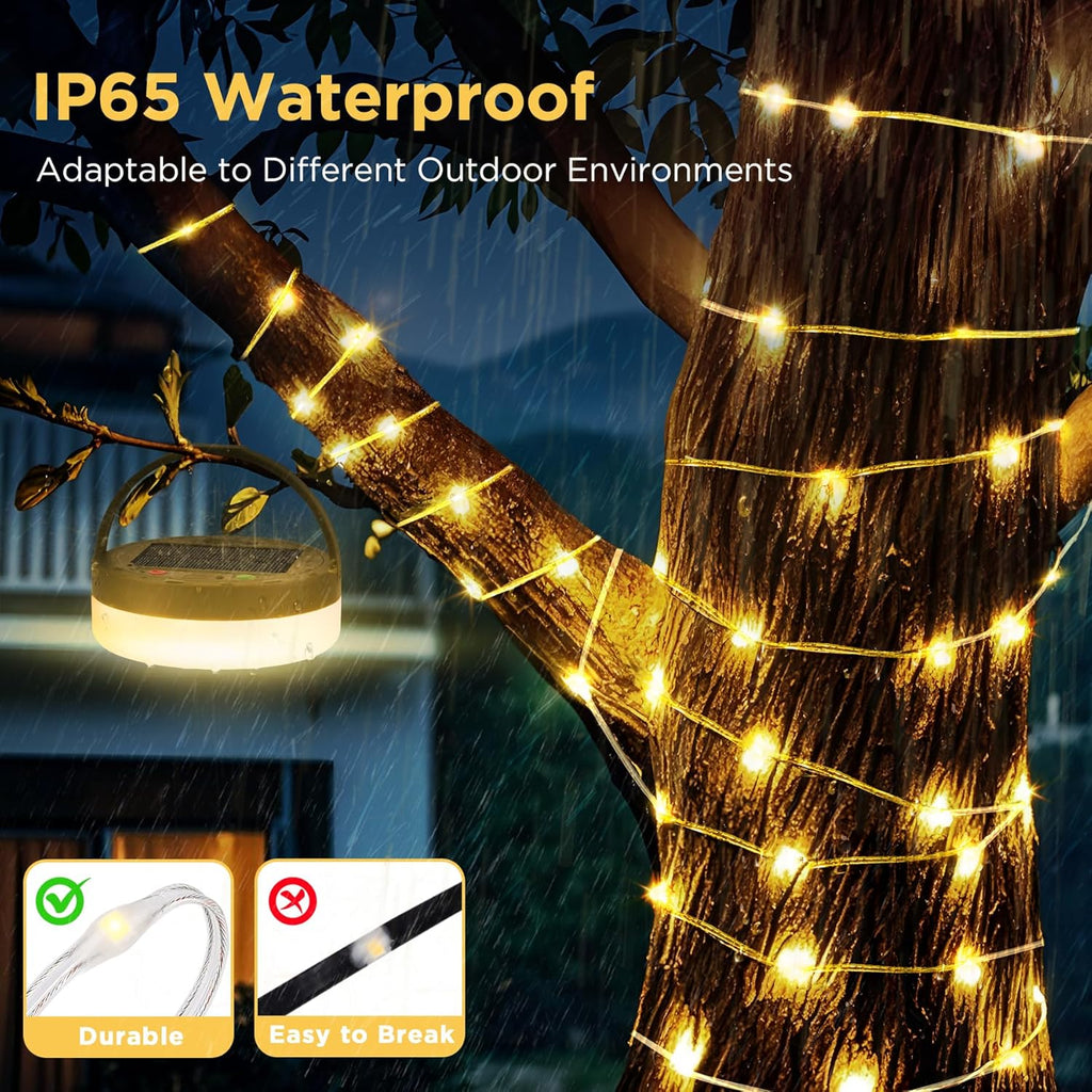 Solar Camping String Lights, 33FT 3000Mah Retractable 4 in 1 Camp Lights with 8 Modes, Portable Rechargeable Camp Lamp, Camping Lamp Outdoor Waterproof, Tent Light for Party, RV, Hiking
