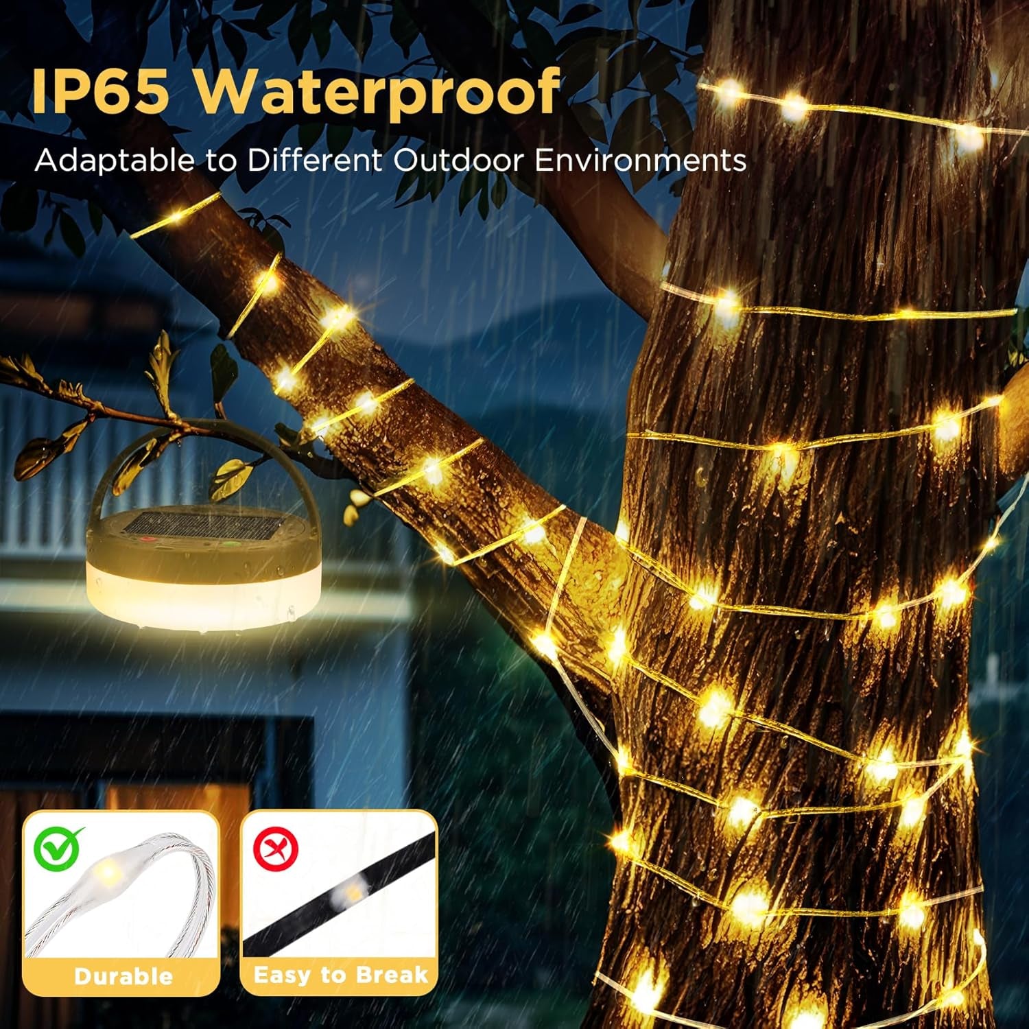 Solar Camping String Lights, 33FT 3000Mah Retractable 4 in 1 Camp Lights with 8 Modes, Portable Rechargeable Camp Lamp, Camping Lamp Outdoor Waterproof, Tent Light for Party, RV, Hiking