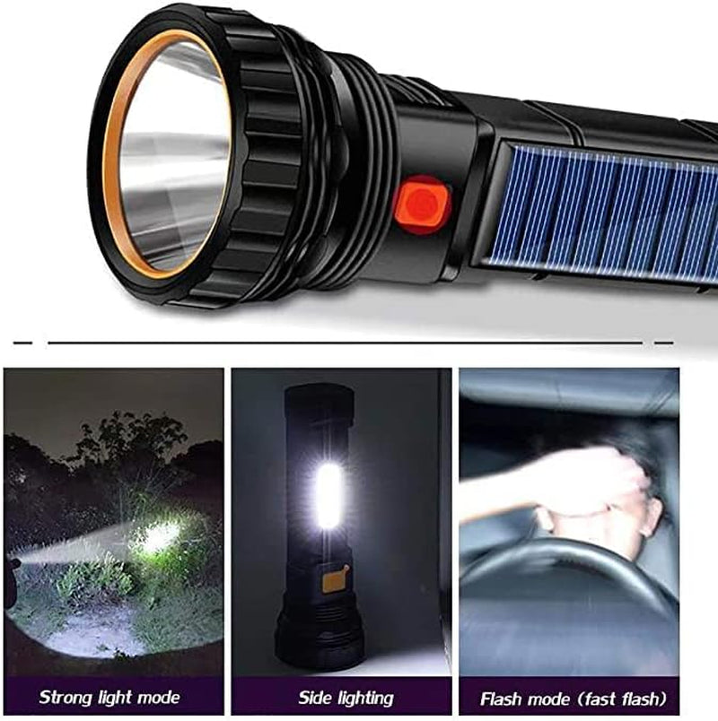 Solar/Rechargeable Multi Function 1000 Lumens LED Flashlight, with Emergency Strobe Light, Handheld LED Flashlights for Home Emergencies Camping (2PC)