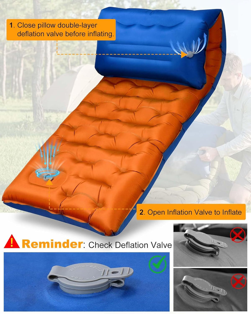 Camping Sleeping Pad,5.9 Inch Thick Camping Mat with Built in Pillow and Foot Pump,Self Inflating Sleeping Pad for Camping Backpacking