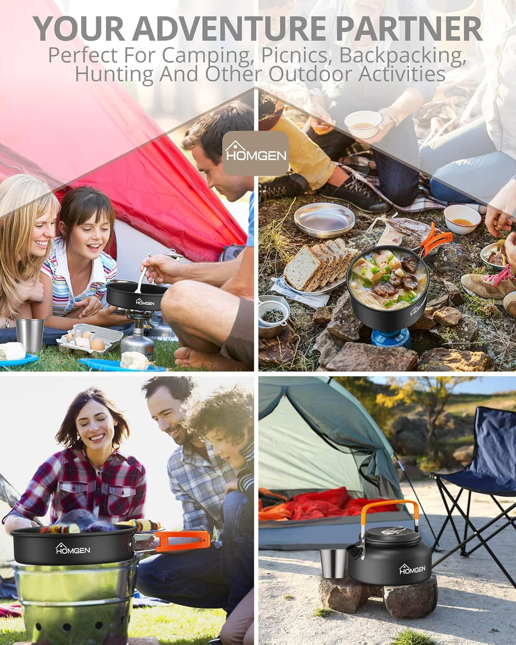 Ultralight Aluminum Camping Cookware Set – 13-Piece Nonstick, Compact